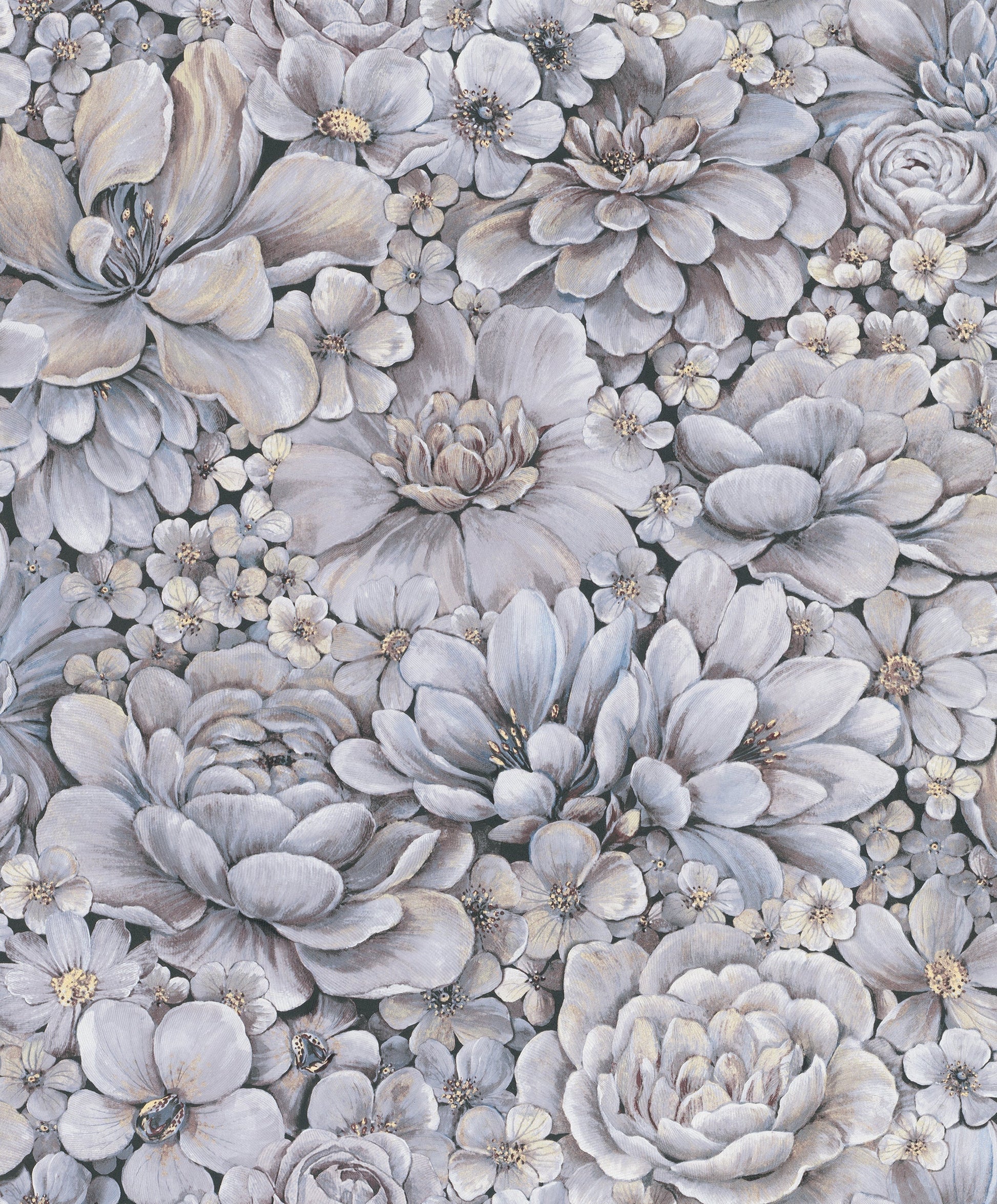 Floral Texture Blue/Grey/White Wallpaper from Eden Collection by Galerie Wallcoverings