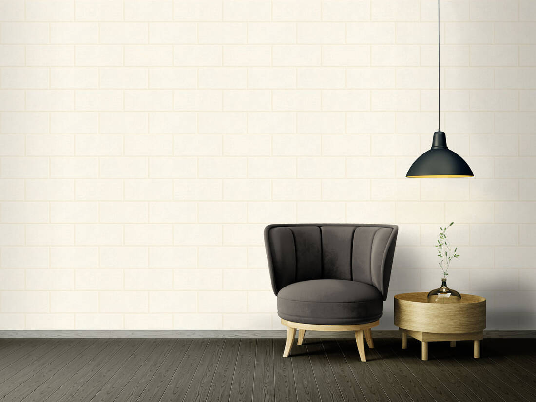 Modern Bricks/Stones Textured Wallpape in Ivory