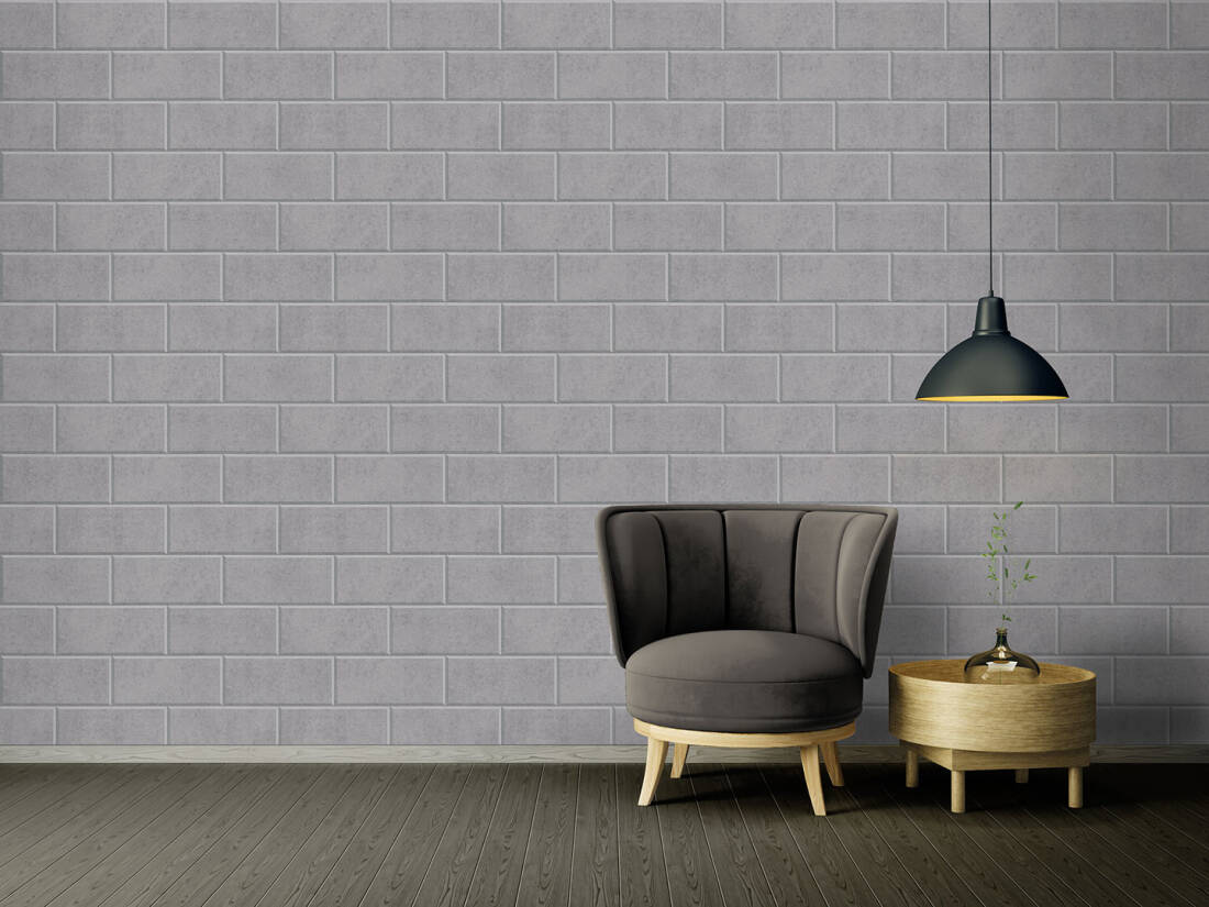 Modern Bricks/Stones Textured Wallpaper in Medium Grey