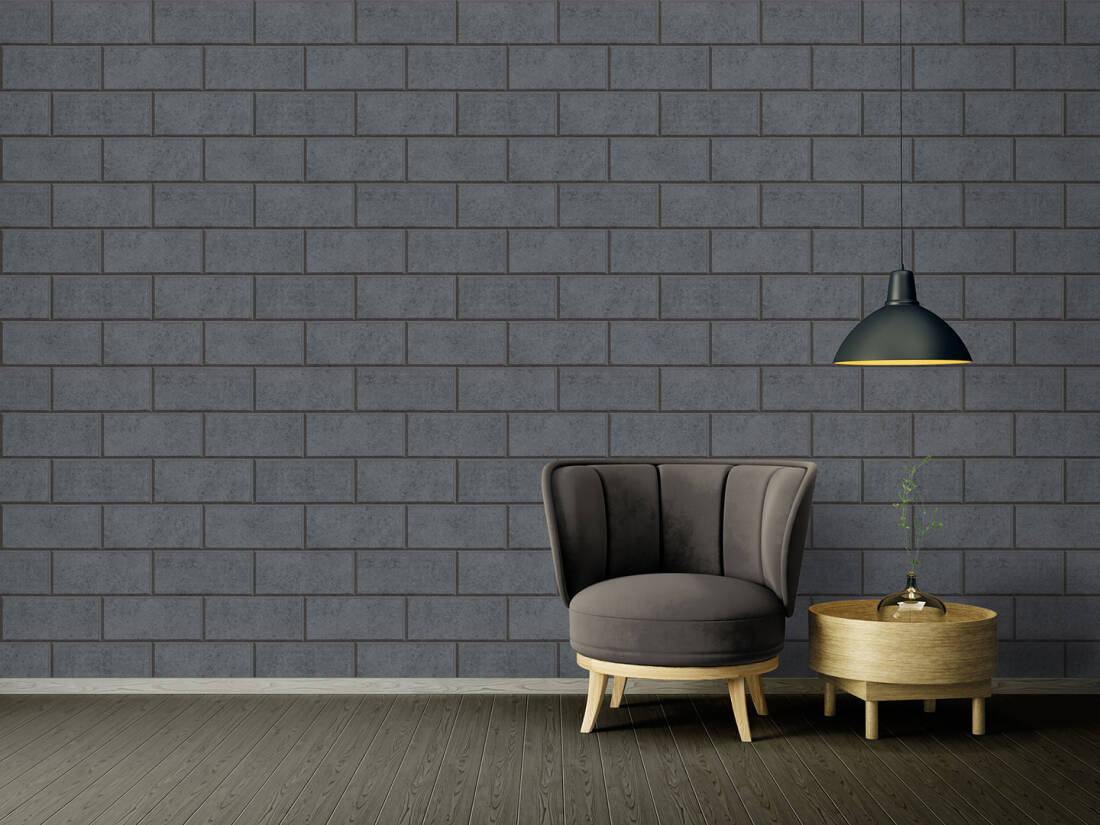 Modern Bricks/Stones Textured Wallpaper in Dark Grey