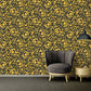 Classic Scrollwork Damask Butterflies Textured Wallpaper in Black/Gold