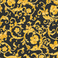 Classic Scrollwork Damask Butterflies Textured Wallpaper in Black/Gold