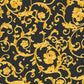 Damask Scrollwork Floral Textured Wallpaper in Black/Gold