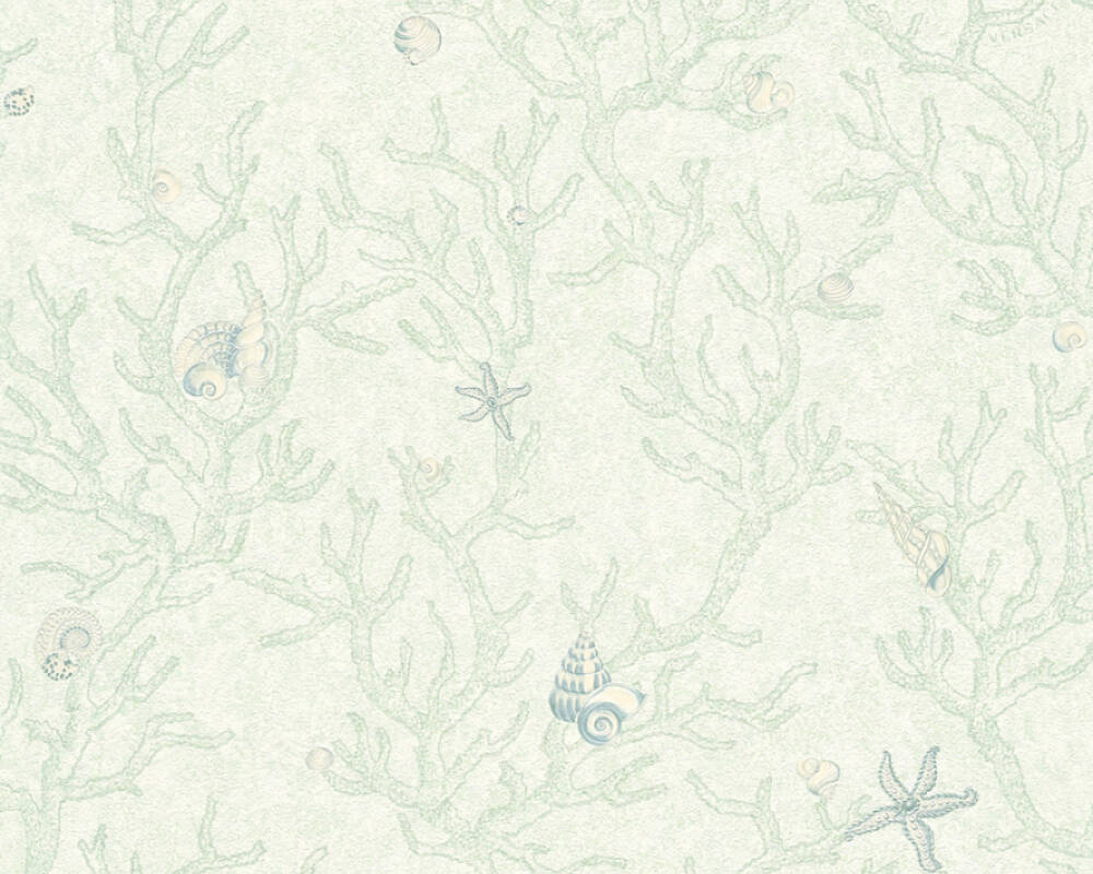 Floral Corals Seashells Textured Wallpaper in Green/Metallic