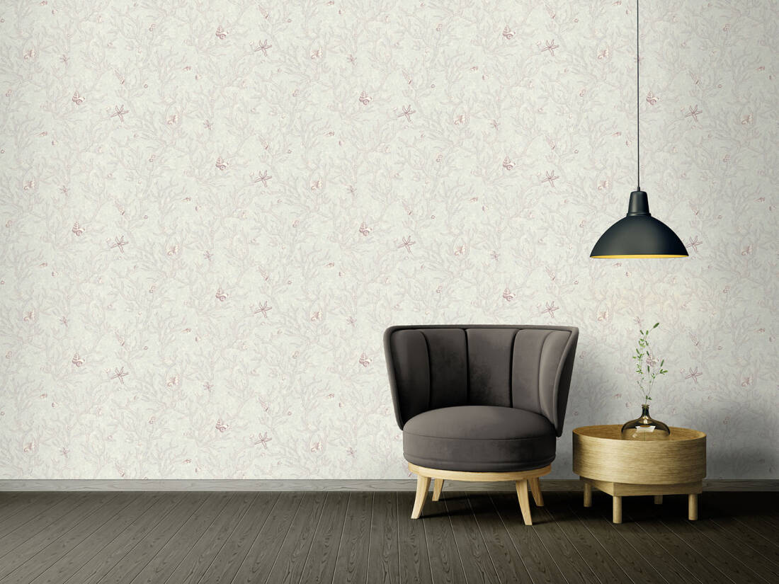 Floral Corals Seashells Textured Wallpaper in Grey/Metallic