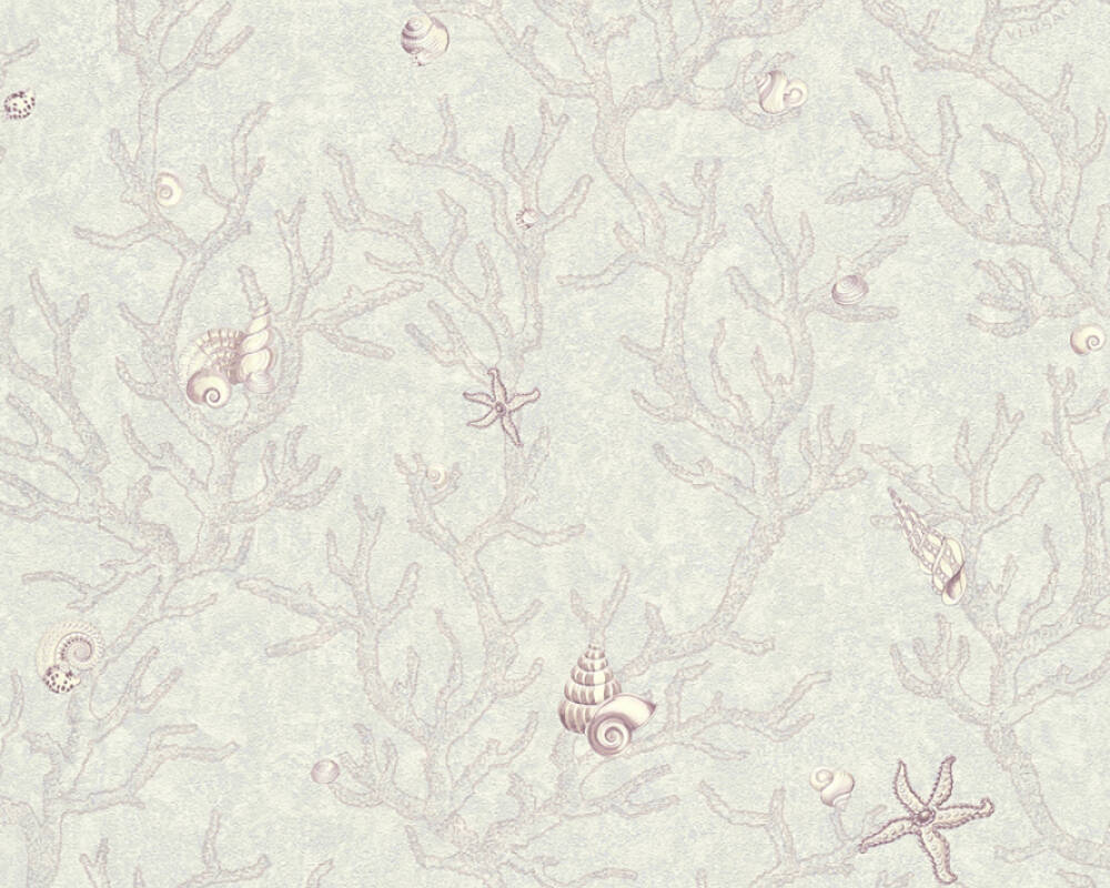 Floral Corals Seashells Textured Wallpaper in Grey/Metallic