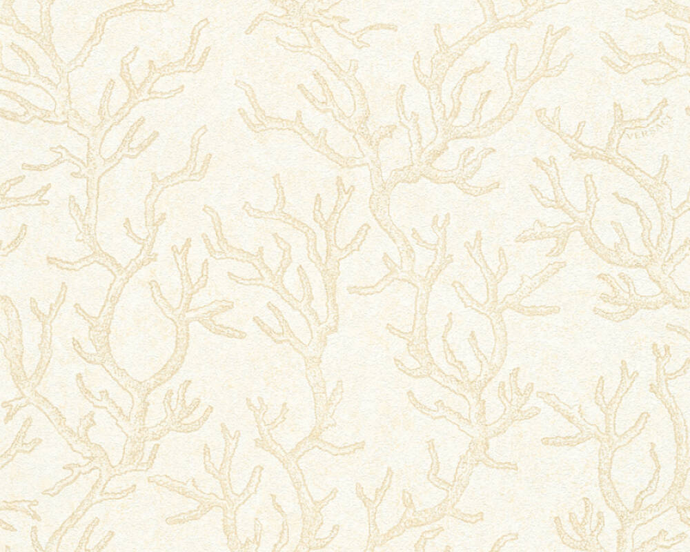 Floral Corals Textured Wallpaper in Cream/Metallic