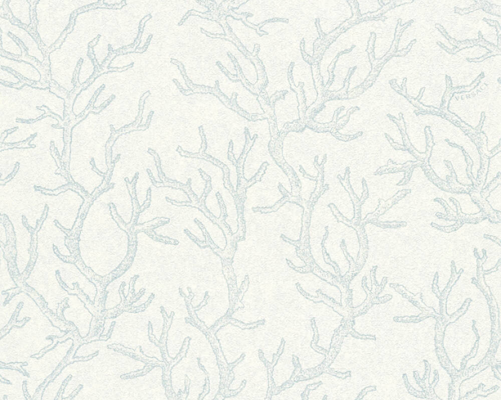Floral Corals Textured Wallpaper in Blue/Metallic