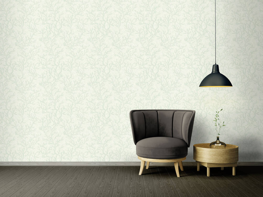 Floral Corals Textured Wallpaper in Green/Metallic