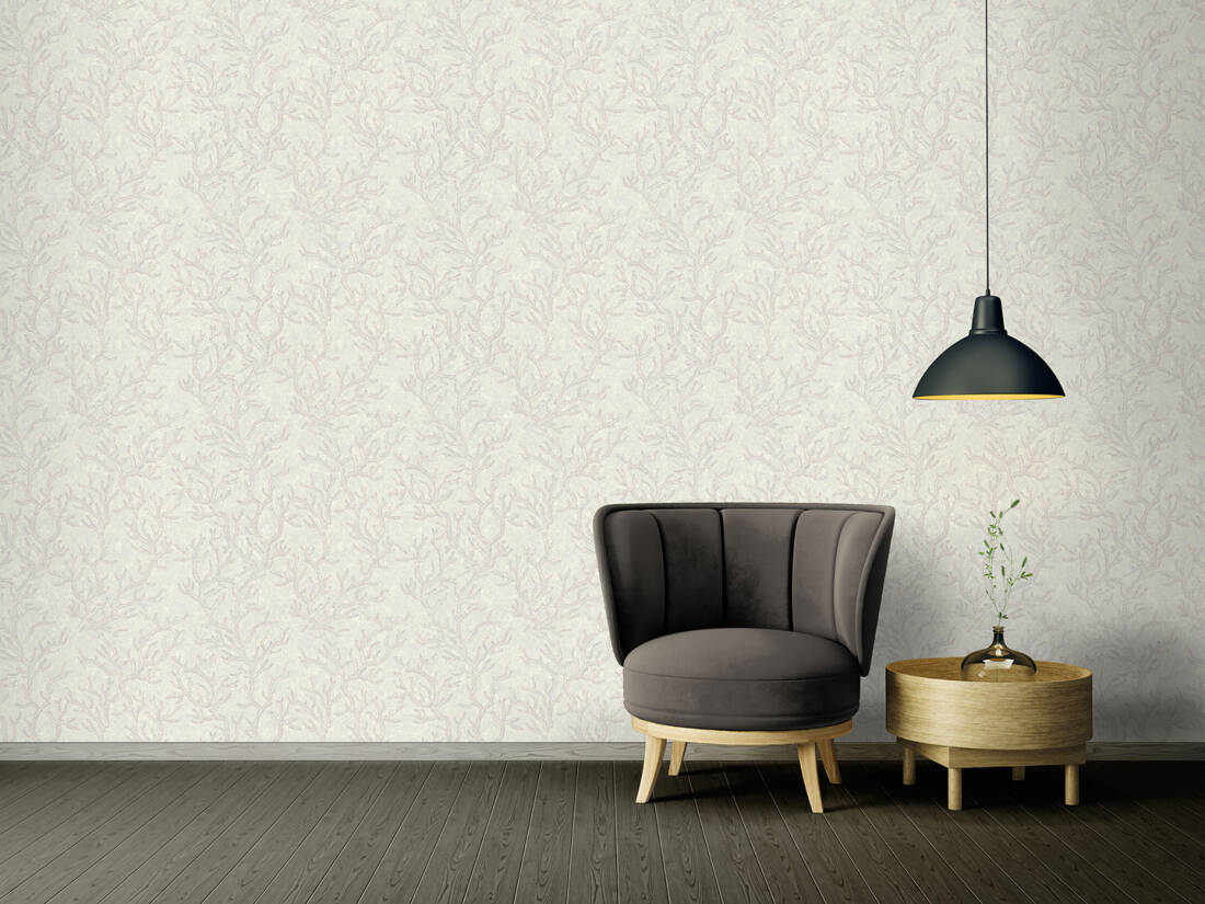 Floral Corals Textured Wallpaper in Grey/Metallic