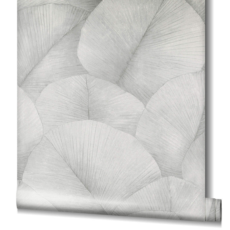 Palm Leaf Wallpaper in Soft Grey