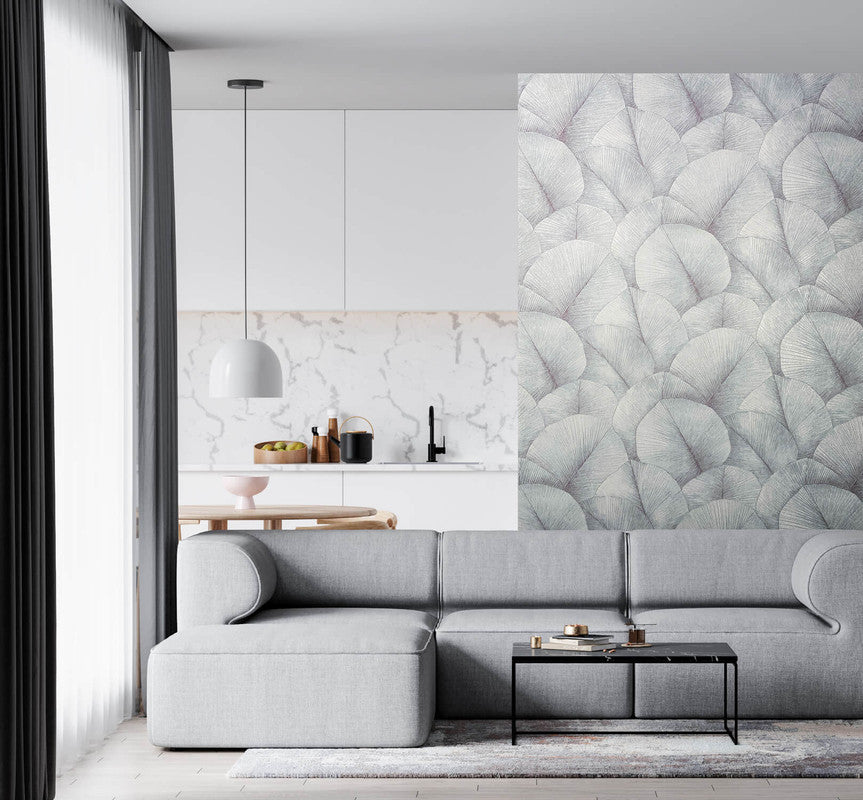 Palm Leaf Wallpaper in Grey/Blue