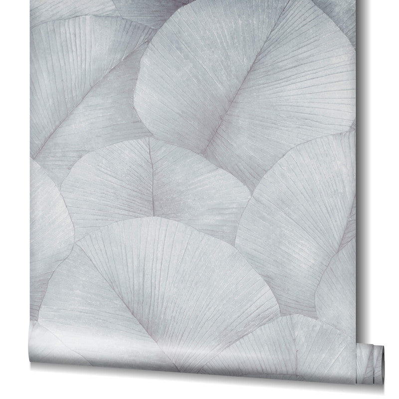 Palm Leaf Wallpaper in Grey/Blue