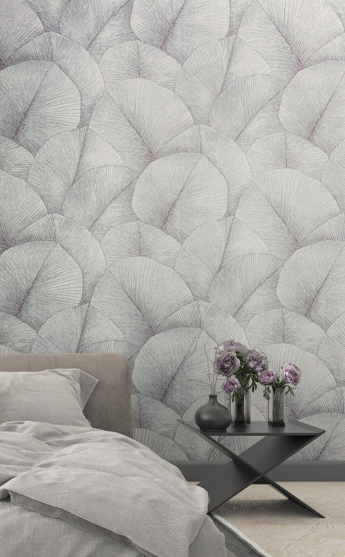 Palm Leaf Wallpaper in Grey/Blue