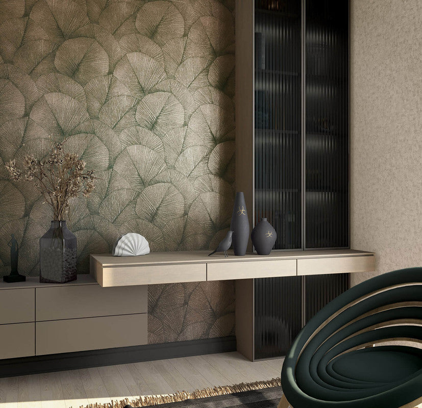 Palm Leaf Wallpaper in Brown/Gold