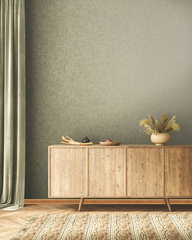 Plaster Wallpaper in Green/Brown