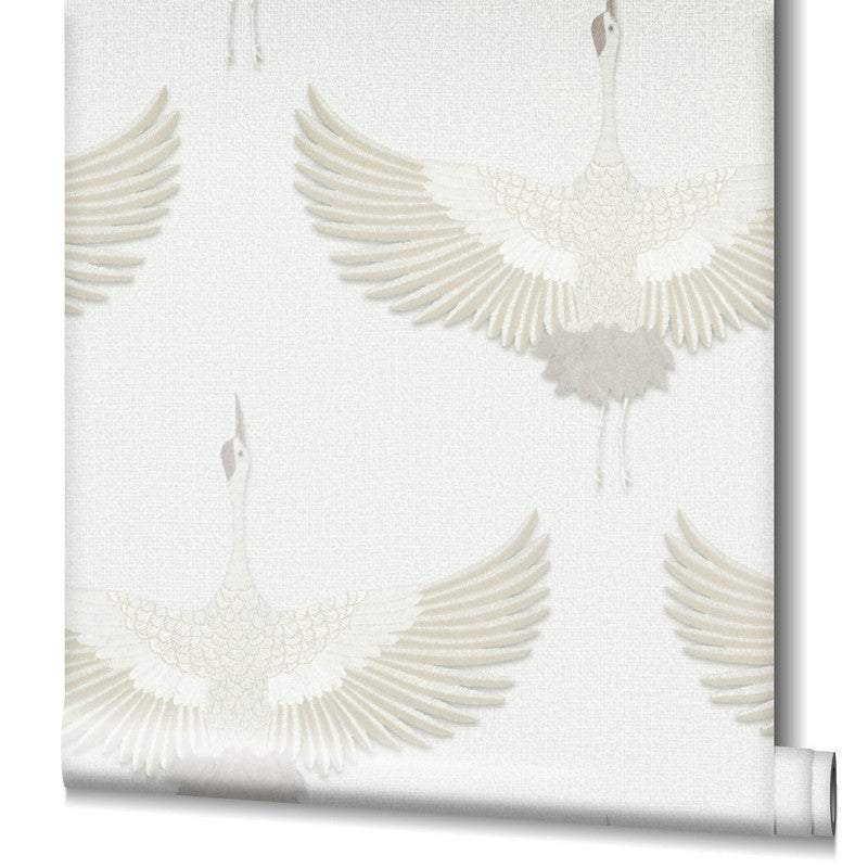 Stork Wallpaper in White/Beige