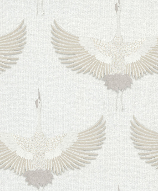 Stork Wallpaper in White/Beige