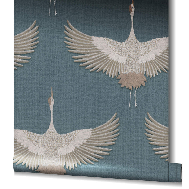 Stork Wallpaper in Green/Beige