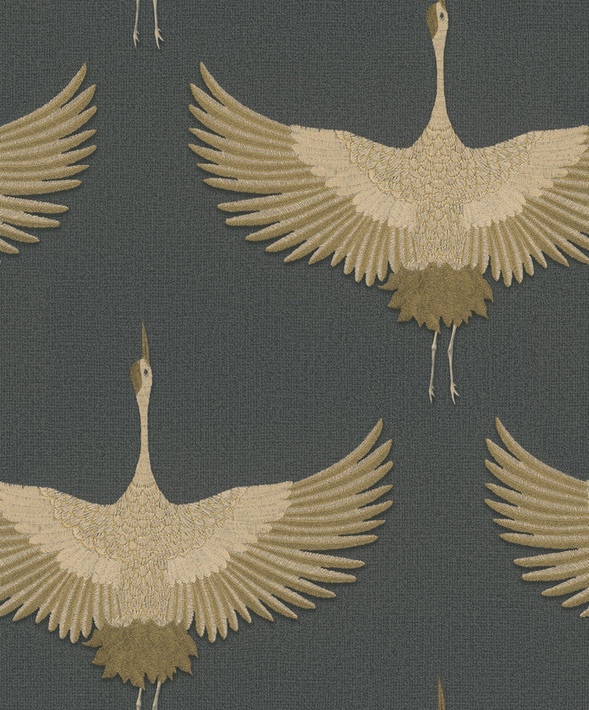 Stork Wallpaper in Black/Gold