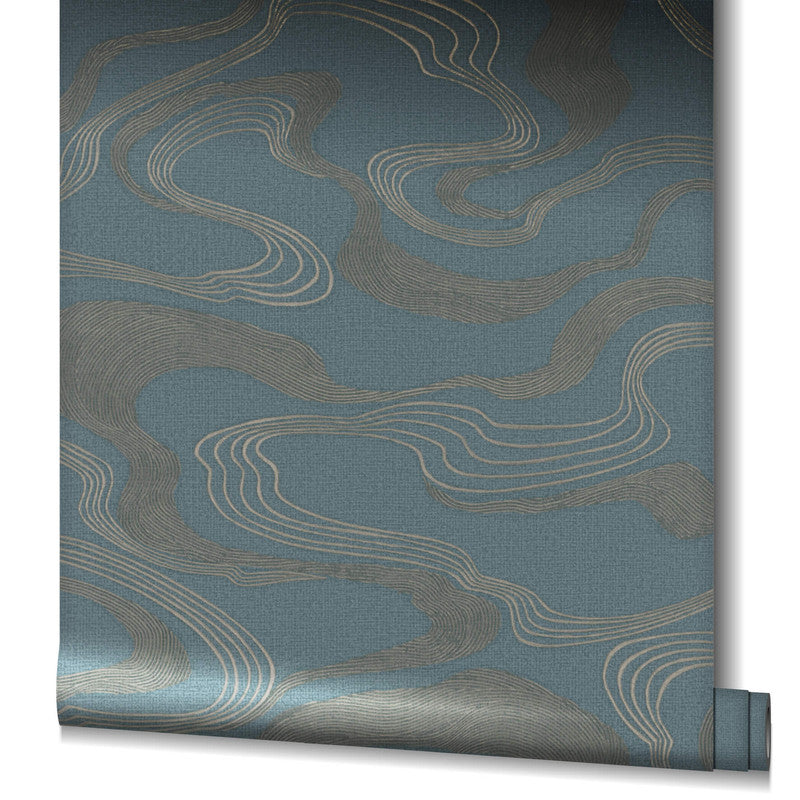 Flow Wallpaper in Green/Rose Gold