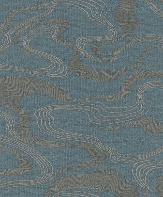 Flow Wallpaper in Green/Rose Gold