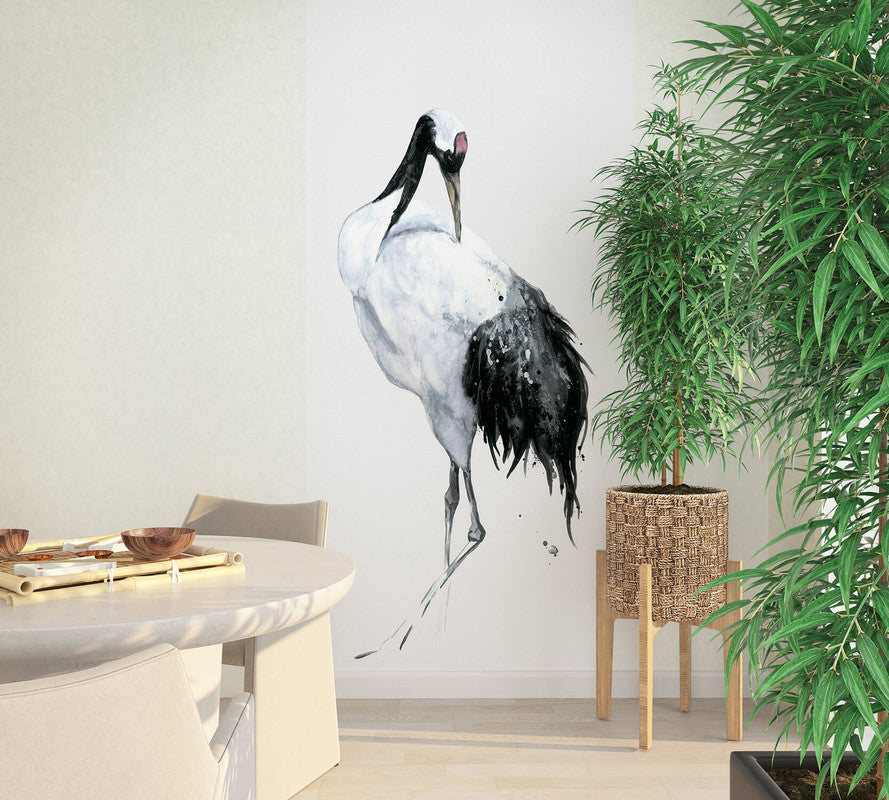 Painted Crane Single Wall Mural in Black/White