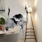 Painted Crane Pair Up Wall Mural in Black/White