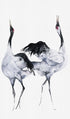 Painted Crane Pair Up Wall Mural in Black/White
