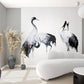 Painted Crane Pair Wall Mural in Black/White