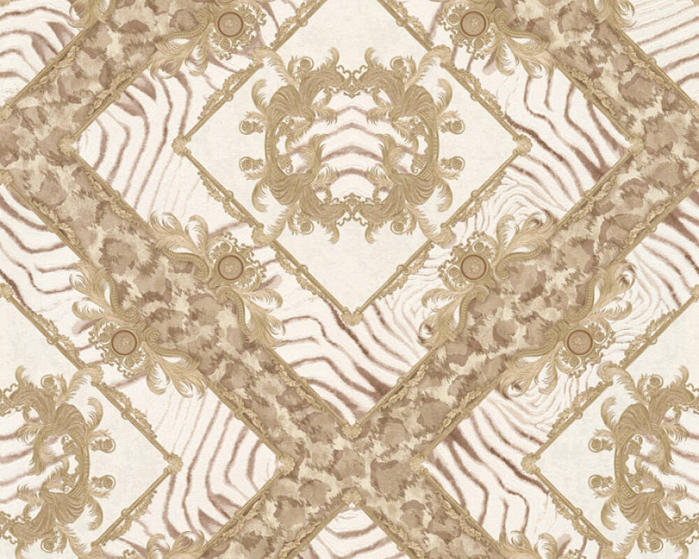 Floral Rhombuses Textured Wallpaper in Beige/Bronze