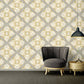Floral Rhombuses Textured Wallpaper in Cream/Grey/Metallic
