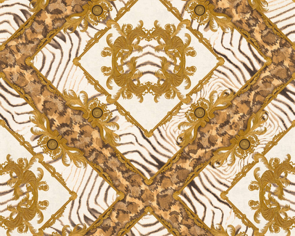 Floral Rhombuses Textured Wallpaper in Cream/Gold