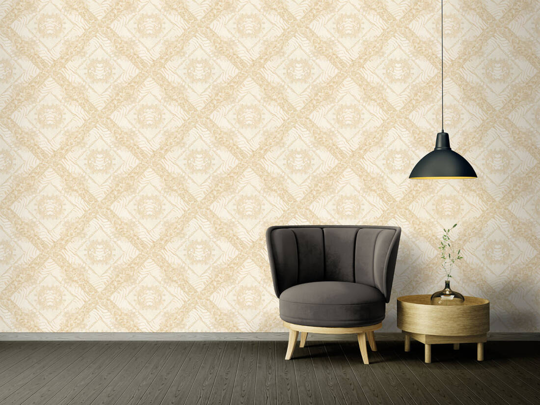 Floral Rhombuses Textured Wallpaper in Beige/Cream