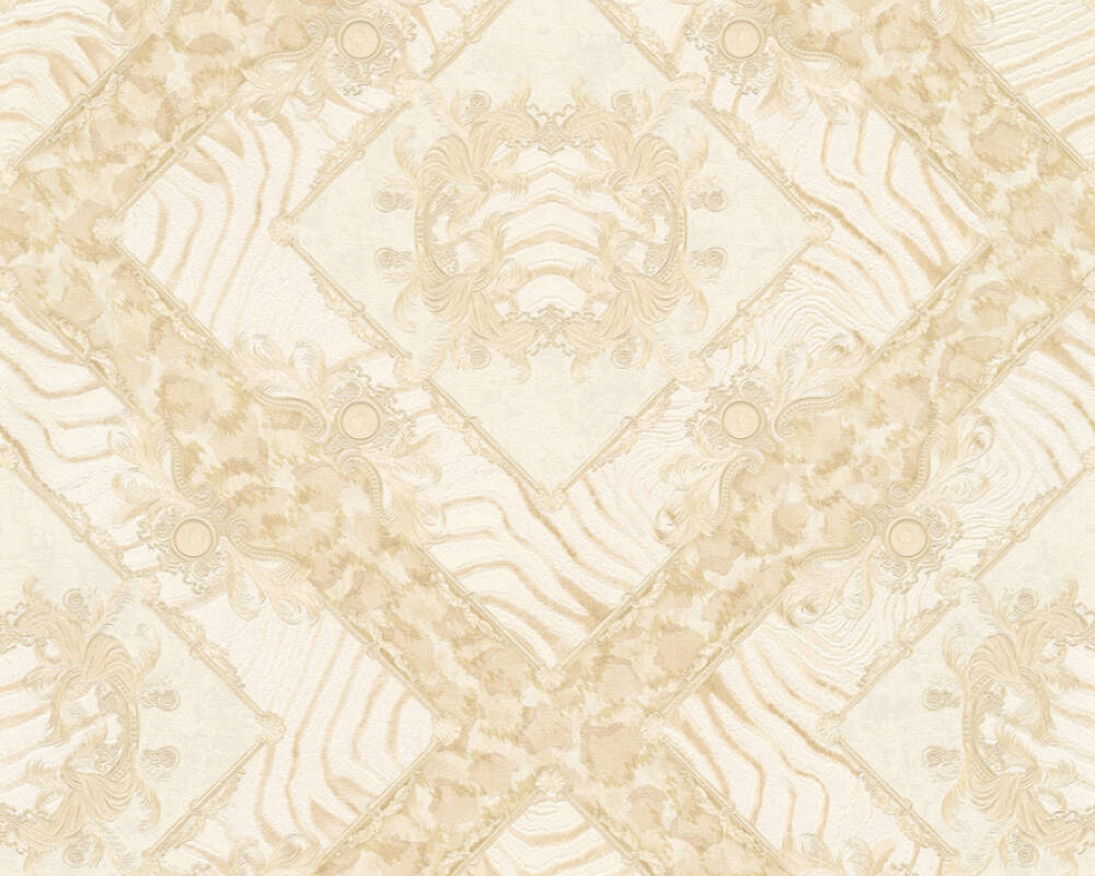 Floral Rhombuses Textured Wallpaper in Beige/Cream