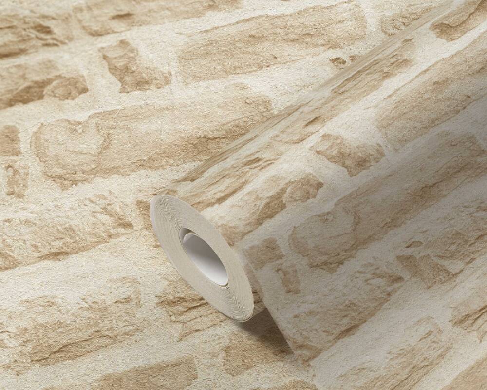 Brick Stone Wallpaper in Beige/Cream