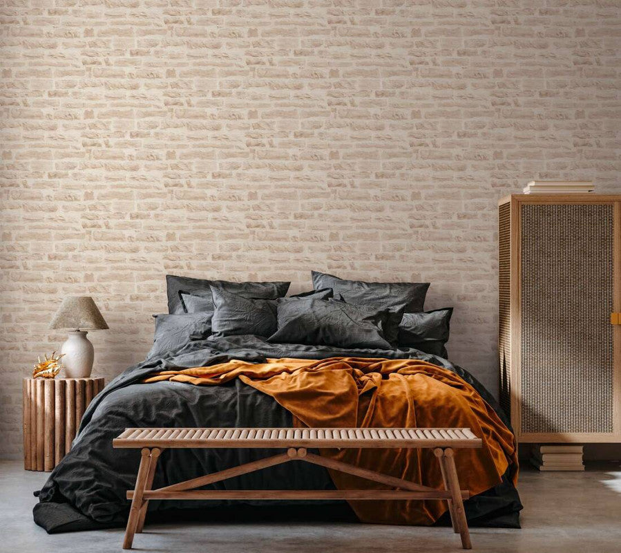 Brick Stone Wallpaper in Soft Beige/Cream