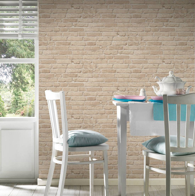 Brick Stone Wallpaper in Beige
