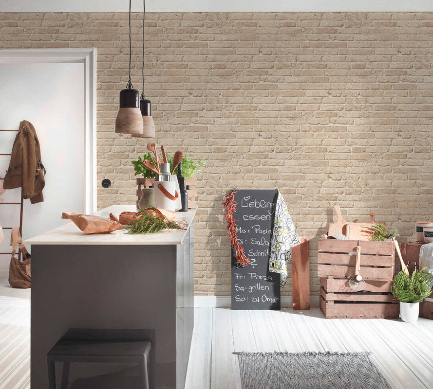 Brick Stone Wallpaper in Beige