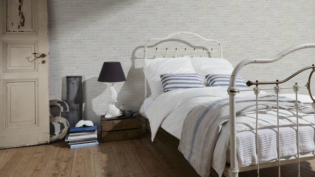 Brick Stone Wallpaper in Soft Grey