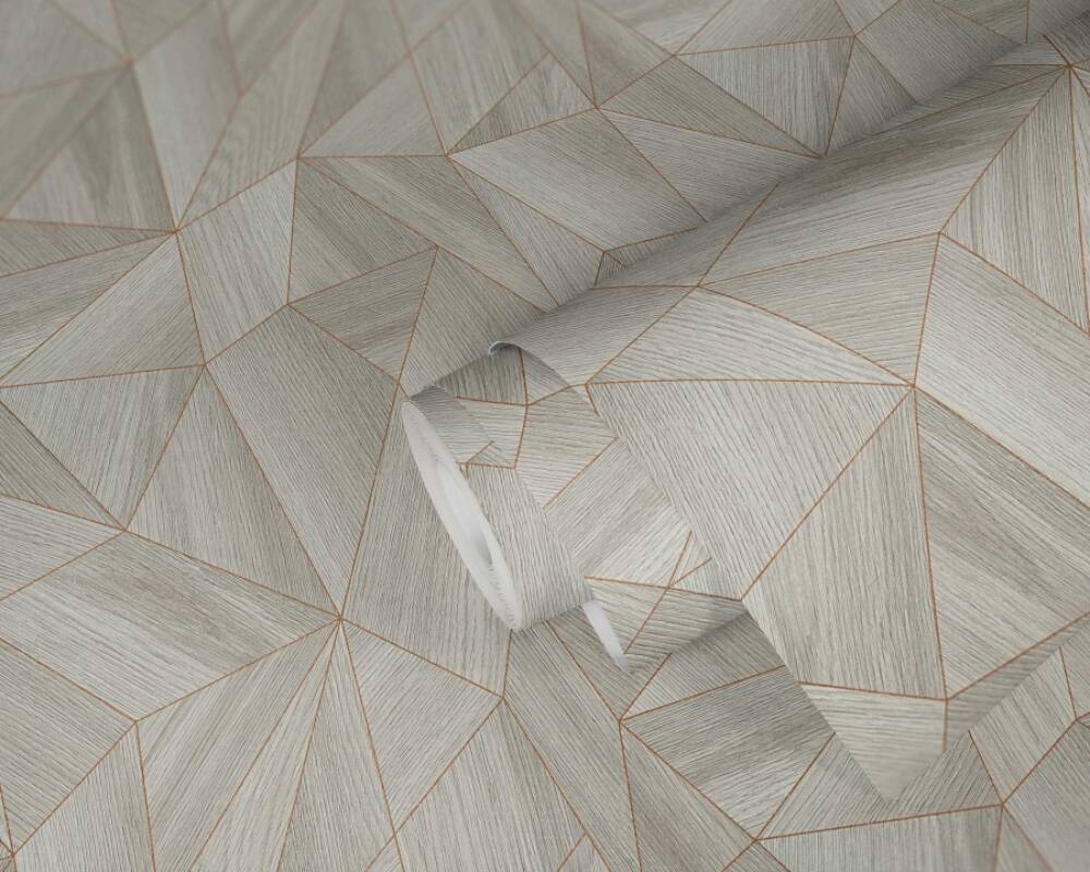Wood Modern Geo Wallpaper in Grey/Copper