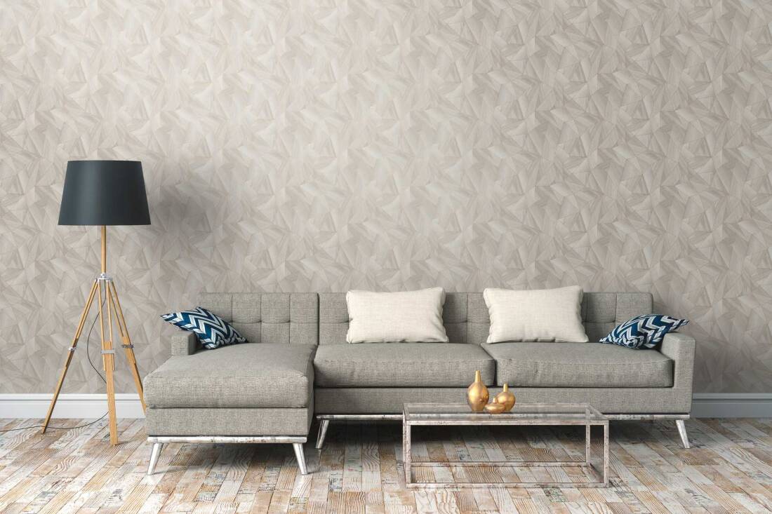 Wood Modern Geo Wallpaper in Grey/Copper