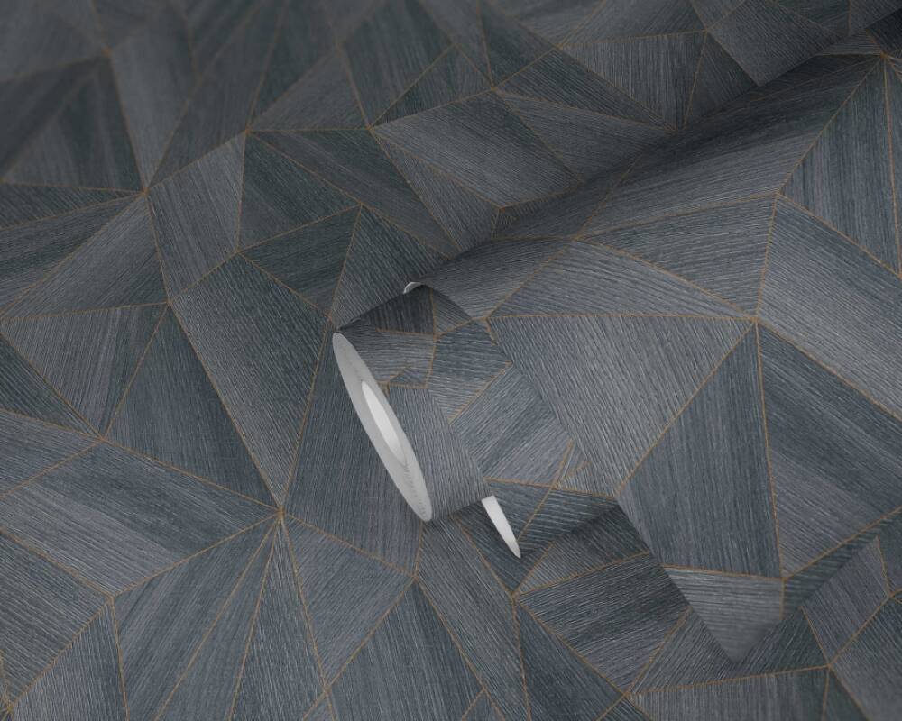 Wood Modern Geo Wallpaper in Dark Grey/Gold