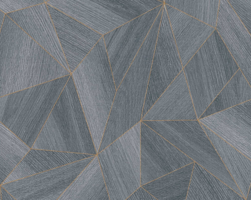Sample Wood Modern Geo Wallpaper in Dark Grey/Gold