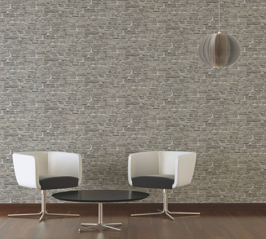Brick Cottage Deco Wallpaper in Grey