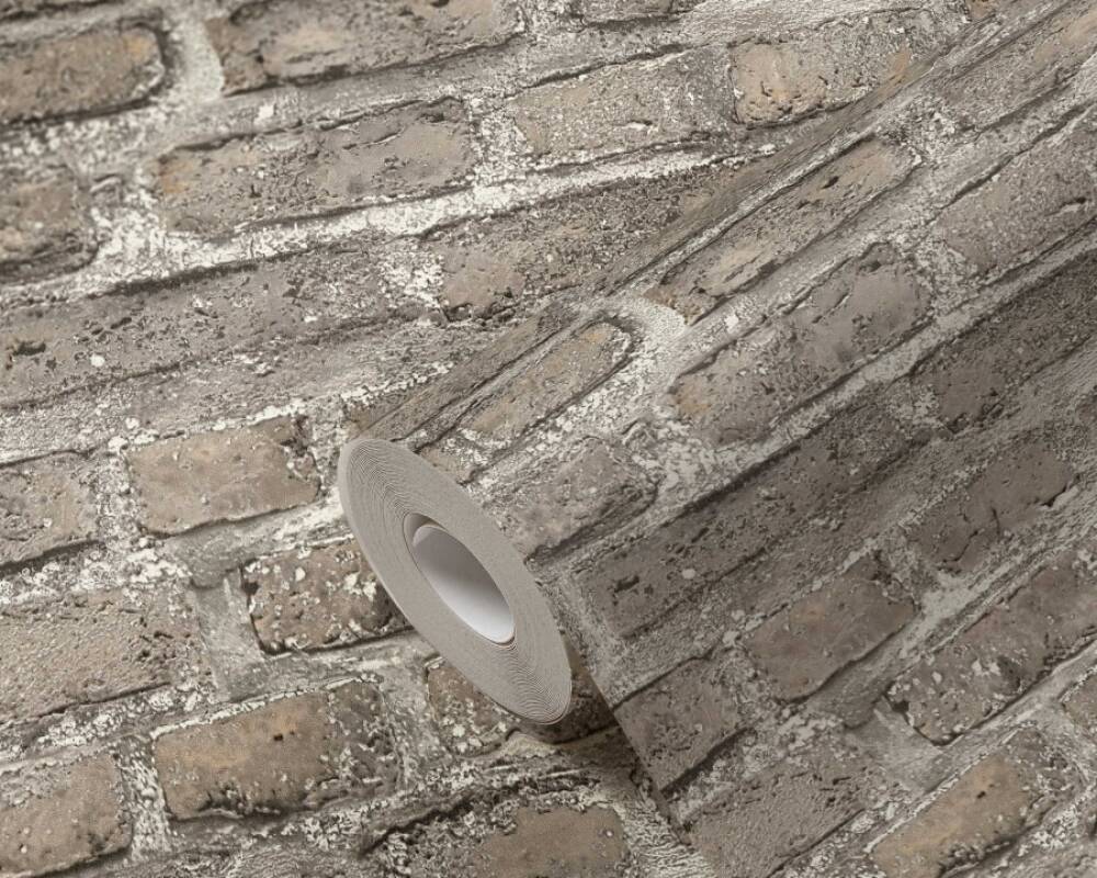 Brick Cottage Deco Wallpaper in Grey