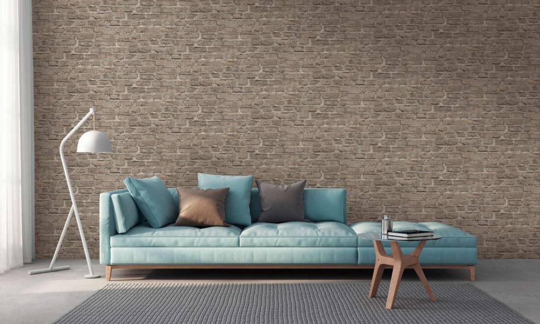 Brick Cottage Deco Wallpaper in Grey