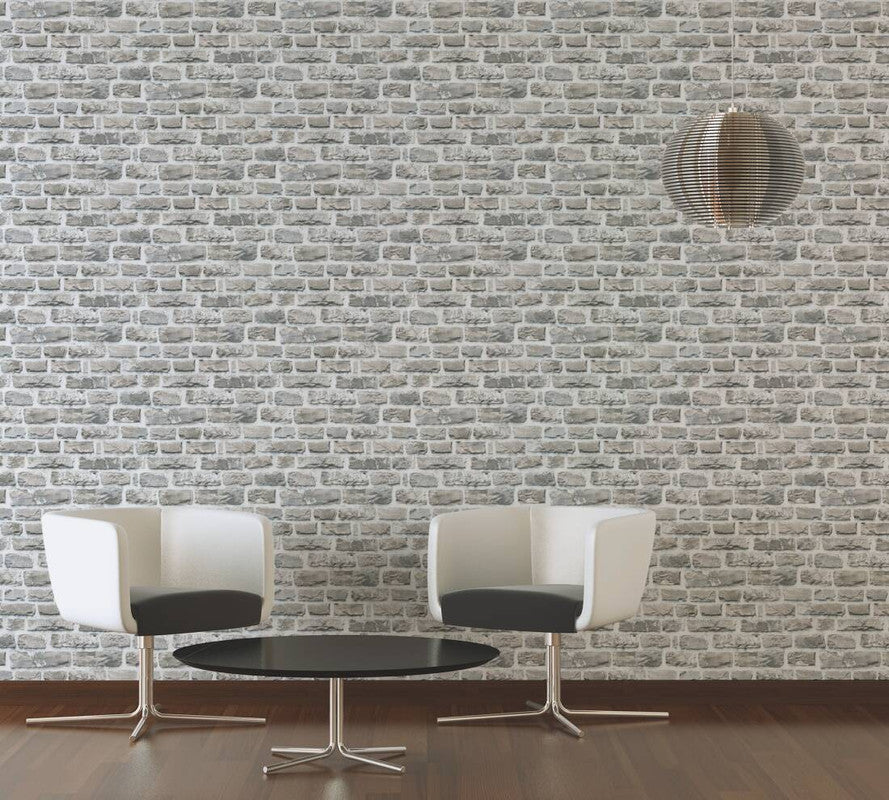 Brick Cottage Deco Wallpaper in Grey/Neutral