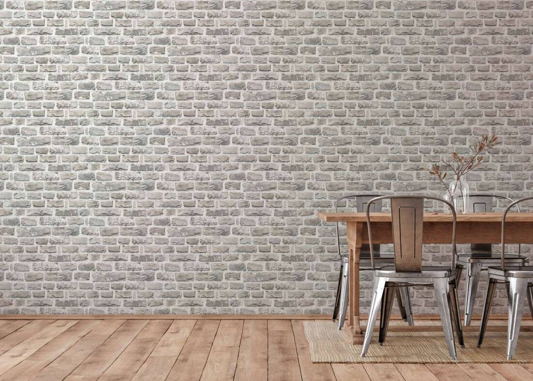 Brick Cottage Deco Wallpaper in Grey/Neutral