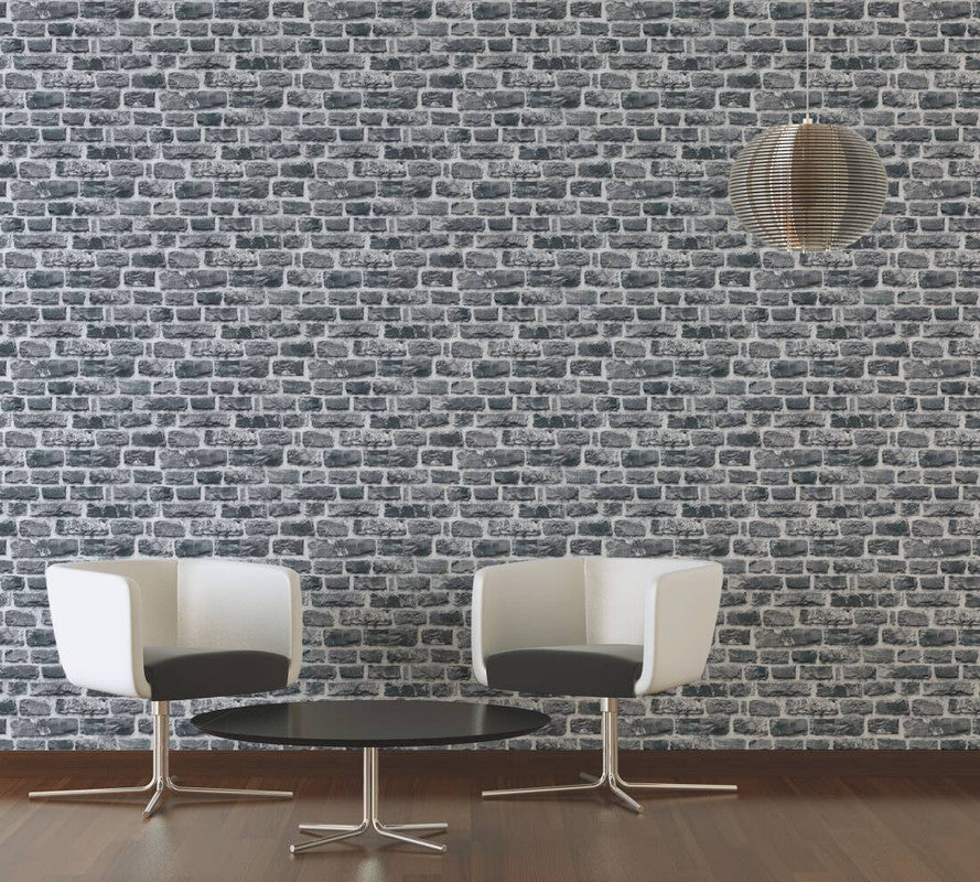 Brick Cottage Deco Wallpaper in Dark Grey